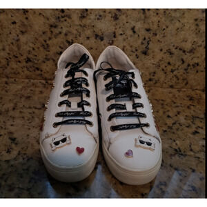 Karl Lagerfeld White Leather Sneakers with Cate Pins Size 7.5/EU 38.5